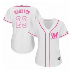 Womens Majestic Milwaukee Brewers 23 Keon Broxton Replica White Fashion Cool Base MLB Jersey 