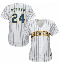 Womens Majestic Milwaukee Brewers 24 Jesus Aguilar Authentic White Home Cool Base MLB Jersey 