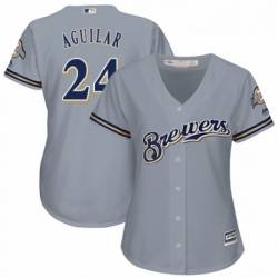 Womens Majestic Milwaukee Brewers 24 Jesus Aguilar Replica Grey Road Cool Base MLB Jersey 