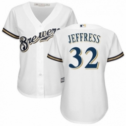 Womens Majestic Milwaukee Brewers 32 Jeremy Jeffress Replica White Alternate Cool Base MLB Jersey 