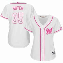 Womens Majestic Milwaukee Brewers 35 Brent Suter Replica White Fashion Cool Base MLB Jersey 