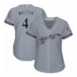 Womens Majestic Milwaukee Brewers 4 Paul Molitor Replica Grey Road Cool Base MLB Jersey