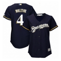 Womens Majestic Milwaukee Brewers 4 Paul Molitor Replica Navy Blue Alternate Cool Base MLB Jersey