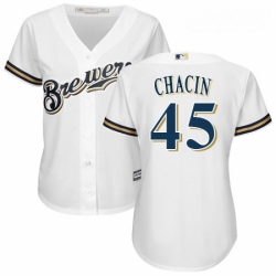 Womens Majestic Milwaukee Brewers 45 Jhoulys Chacin Replica White Home Cool Base MLB Jersey 