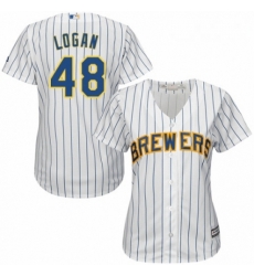 Womens Majestic Milwaukee Brewers 48 Boone Logan Replica White Home Cool Base MLB Jersey 