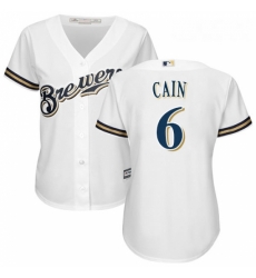 Womens Majestic Milwaukee Brewers 6 Lorenzo Cain Replica White Alternate Cool Base MLB Jersey 