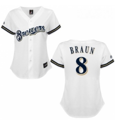 Womens Majestic Milwaukee Brewers 8 Ryan Braun Authentic White MLB Jersey