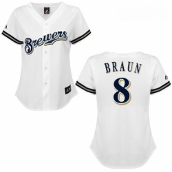 Womens Majestic Milwaukee Brewers 8 Ryan Braun Authentic White MLB Jersey