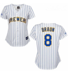 Womens Majestic Milwaukee Brewers 8 Ryan Braun Authentic WhiteBlue Strip MLB Jersey