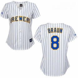 Womens Majestic Milwaukee Brewers 8 Ryan Braun Authentic WhiteBlue Strip MLB Jersey