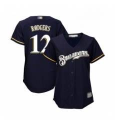 Womens Milwaukee Brewers 12 Aaron Rodgers Replica Navy Blue Alternate Cool Base Baseball Jersey 