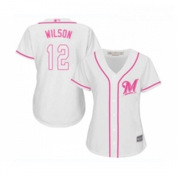 Womens Milwaukee Brewers 12 Alex Wilson Replica White Fashion Cool Base Baseball Jersey 