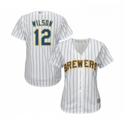 Womens Milwaukee Brewers 12 Alex Wilson Replica White Home Cool Base Baseball Jersey 