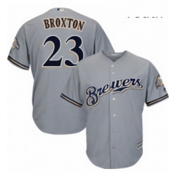 Youth Majestic Milwaukee Brewers 23 Keon Broxton Replica Grey Road Cool Base MLB Jersey 