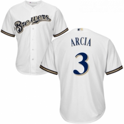 Youth Majestic Milwaukee Brewers 3 Orlando Arcia Replica White Home Cool Base MLB Jersey