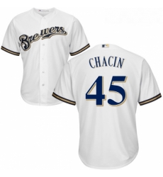 Youth Majestic Milwaukee Brewers 45 Jhoulys Chacin Authentic White Home Cool Base MLB Jersey 