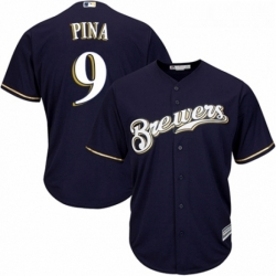 Youth Majestic Milwaukee Brewers 9 Manny Pina Authentic White Alternate Cool Base MLB Jersey 