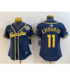 Youth Milwaukee Brewers  11 Jackson Chourio Navy With Home   Bob Uecker Patch Limited Stitched Jersey
