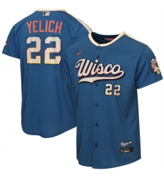 Youth Milwaukee Brewers  22 Christian Yelich Mineral Blue 2026 City Connect Stadium Stitched Baseball Jersey