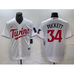 Men Minnesota Twins 34 Kirby Puckett White Red Stitched MLB Cool Base Nike Jersey