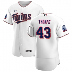 Men Minnesota Twins 43 Lewis Thorpe Men Nike White Home 2020 60th Season Flex Base Team MLB Jersey