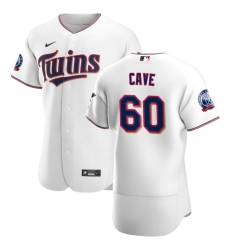 Men Minnesota Twins 60 Jake Cave Men Nike White Home 2020 60th Season Flex Base Team MLB Jersey