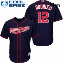 Mens Majestic Minnesota Twins 12 Jake Odorizzi Replica Navy Blue Alternate Road Cool Base MLB Jersey 