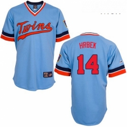 Mens Majestic Minnesota Twins 14 Kent Hrbek Replica Light Blue Cooperstown Throwback MLB Jersey