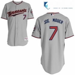 Mens Majestic Minnesota Twins 7 Joe Mauer Replica Grey Road Cool Base MLB Jersey