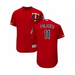 Mens Minnesota Twins 11 Jorge Polanco Scarlet Alternate Flex Base Authentic Collection Baseball Jersey