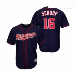 Mens Minnesota Twins 16 Jonathan Schoop Replica Navy Blue Alternate Road Cool Base Baseball Jersey 