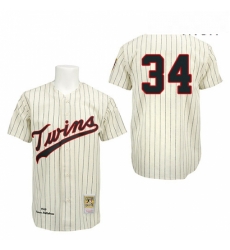 Mens Mitchell and Ness 1969 Minnesota Twins 34 Kirby Puckett Replica Cream Throwback MLB Jersey