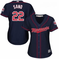 Womens Majestic Minnesota Twins 22 Miguel Sano Replica Navy Blue Alternate Road Cool Base MLB Jersey