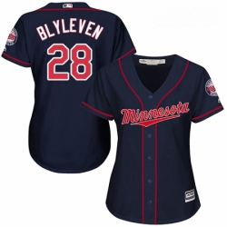 Womens Majestic Minnesota Twins 28 Bert Blyleven Authentic Navy Blue Alternate Road Cool Base MLB Jersey