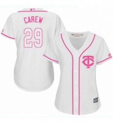 Womens Majestic Minnesota Twins 29 Rod Carew Replica White Fashion Cool Base MLB Jersey