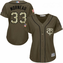 Womens Majestic Minnesota Twins 33 Justin Morneau Authentic Green Salute to Service MLB Jersey