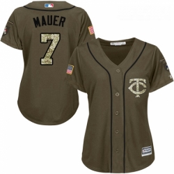 Womens Majestic Minnesota Twins 7 Joe Mauer Replica Green Salute to Service MLB Jersey