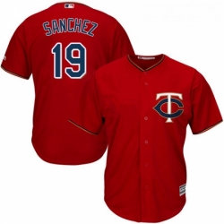 Youth Majestic Minnesota Twins 19 Anibal Sanchez Authentic Scarlet Alternate Cool Base MLB Jersey 