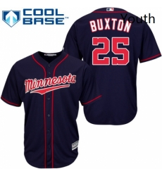 Youth Majestic Minnesota Twins 25 Byron Buxton Replica Navy Blue Alternate Road Cool Base MLB Jersey