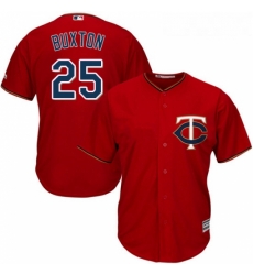 Youth Majestic Minnesota Twins 25 Byron Buxton Replica Scarlet Alternate Cool Base MLB Jersey