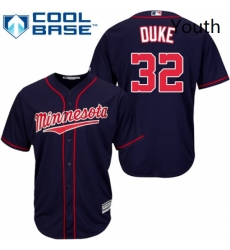 Youth Majestic Minnesota Twins 32 Zach Duke Replica Navy Blue Alternate Road Cool Base MLB Jersey 