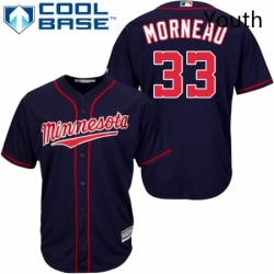 Youth Majestic Minnesota Twins 33 Justin Morneau Authentic Navy Blue Alternate Road Cool Base MLB Jersey