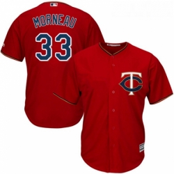 Youth Majestic Minnesota Twins 33 Justin Morneau Authentic Scarlet Alternate Cool Base MLB Jersey