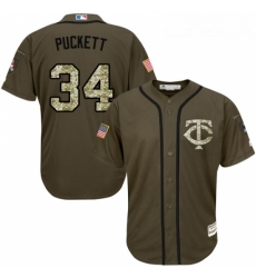 Youth Majestic Minnesota Twins 34 Kirby Puckett Authentic Green Salute to Service MLB Jersey