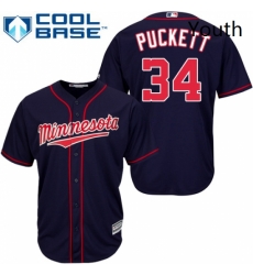 Youth Majestic Minnesota Twins 34 Kirby Puckett Authentic Navy Blue Alternate Road Cool Base MLB Jersey