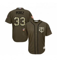 Youth Minnesota Twins 33 Martin Perez Authentic Green Salute to Service Baseball Jersey 