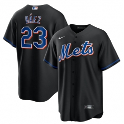 Men New York Mets 23 Javier Baez 2022 Black Cool Base Stitched Baseball Jersey