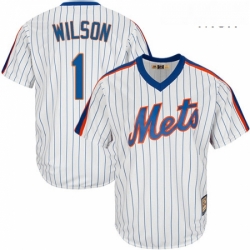 Mens Majestic New York Mets 1 Mookie Wilson Replica White Cooperstown MLB Jersey