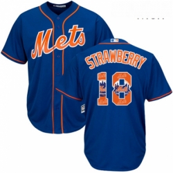 Mens Majestic New York Mets 18 Darryl Strawberry Authentic Royal Blue Team Logo Fashion Cool Base MLB Jersey