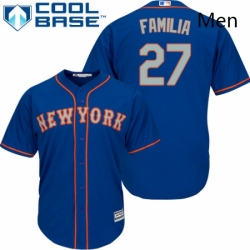 Mens Majestic New York Mets 27 Jeurys Familia Replica Royal Blue Alternate Road Cool Base MLB Jersey